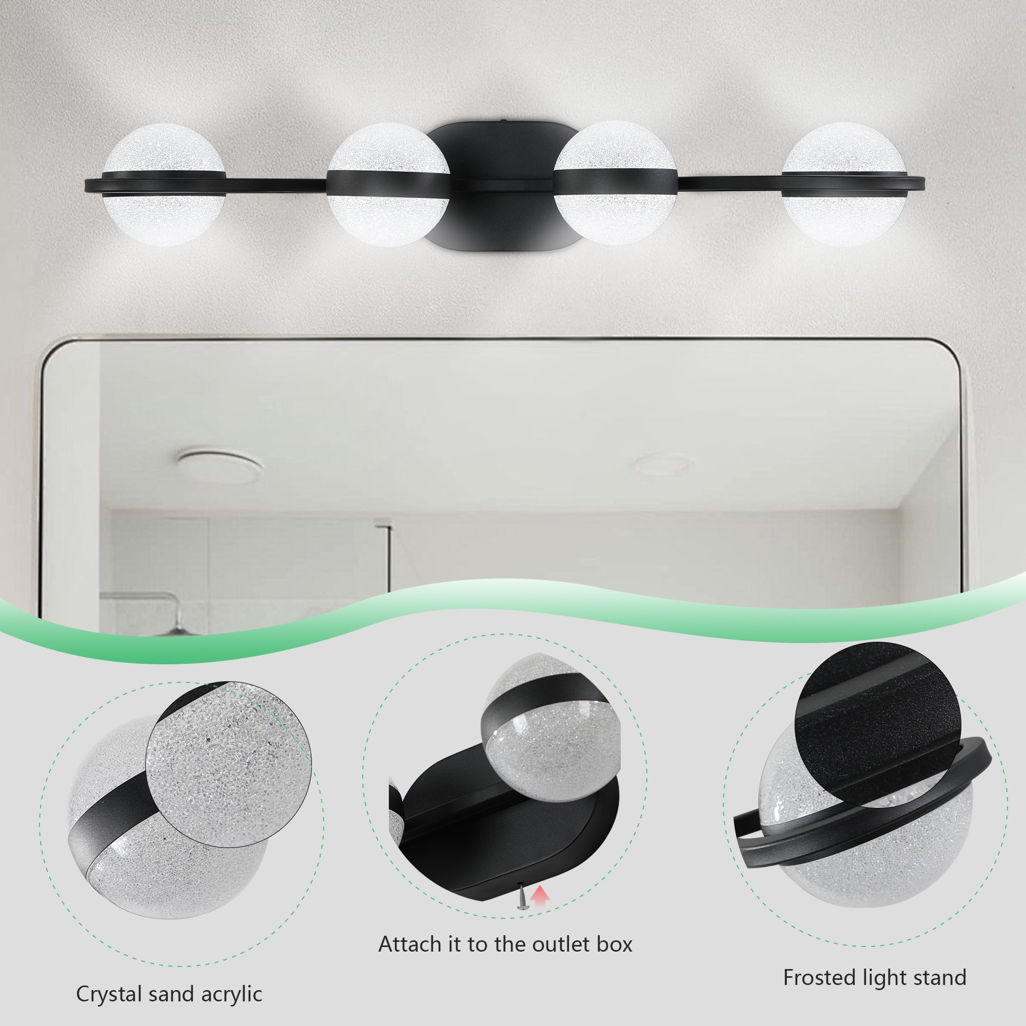 30" Black Minimalist LED Bathroom Vanity Light