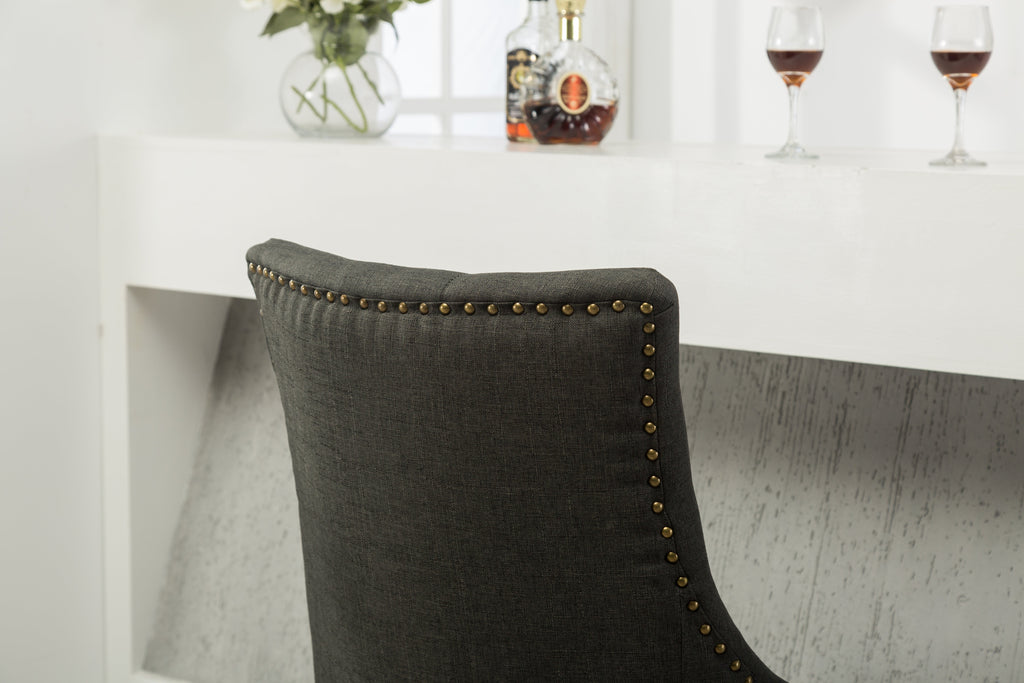 Charcoal Button Tufted Wingback Hostess Chairs Set of 2