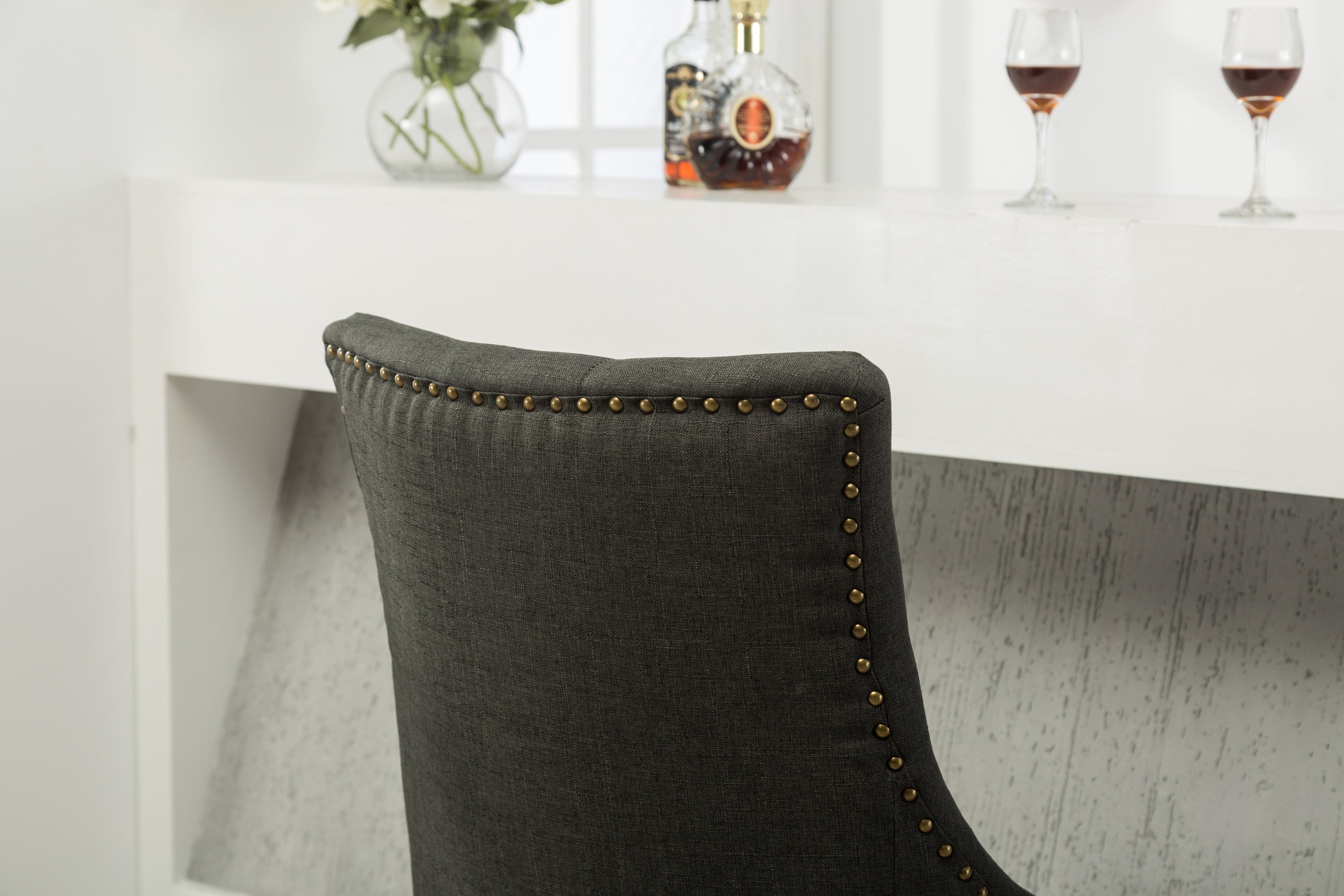 Charcoal Button Tufted Wingback Hostess Chairs Set of 2