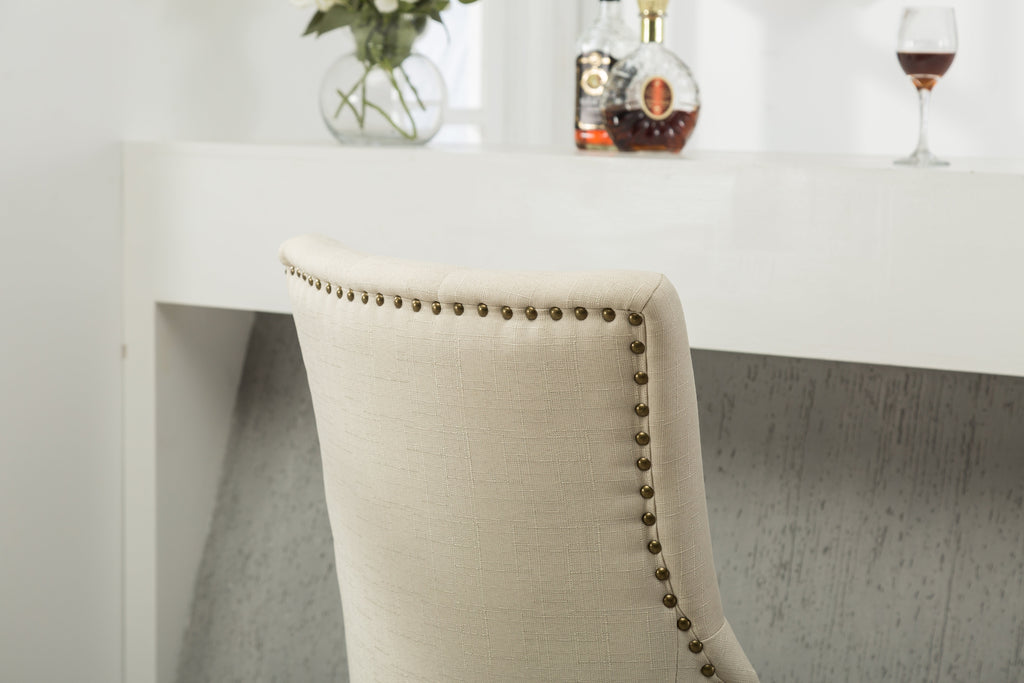 Tan Button Tufted Solid Wood Wingback Hostess Chairs Set of 2