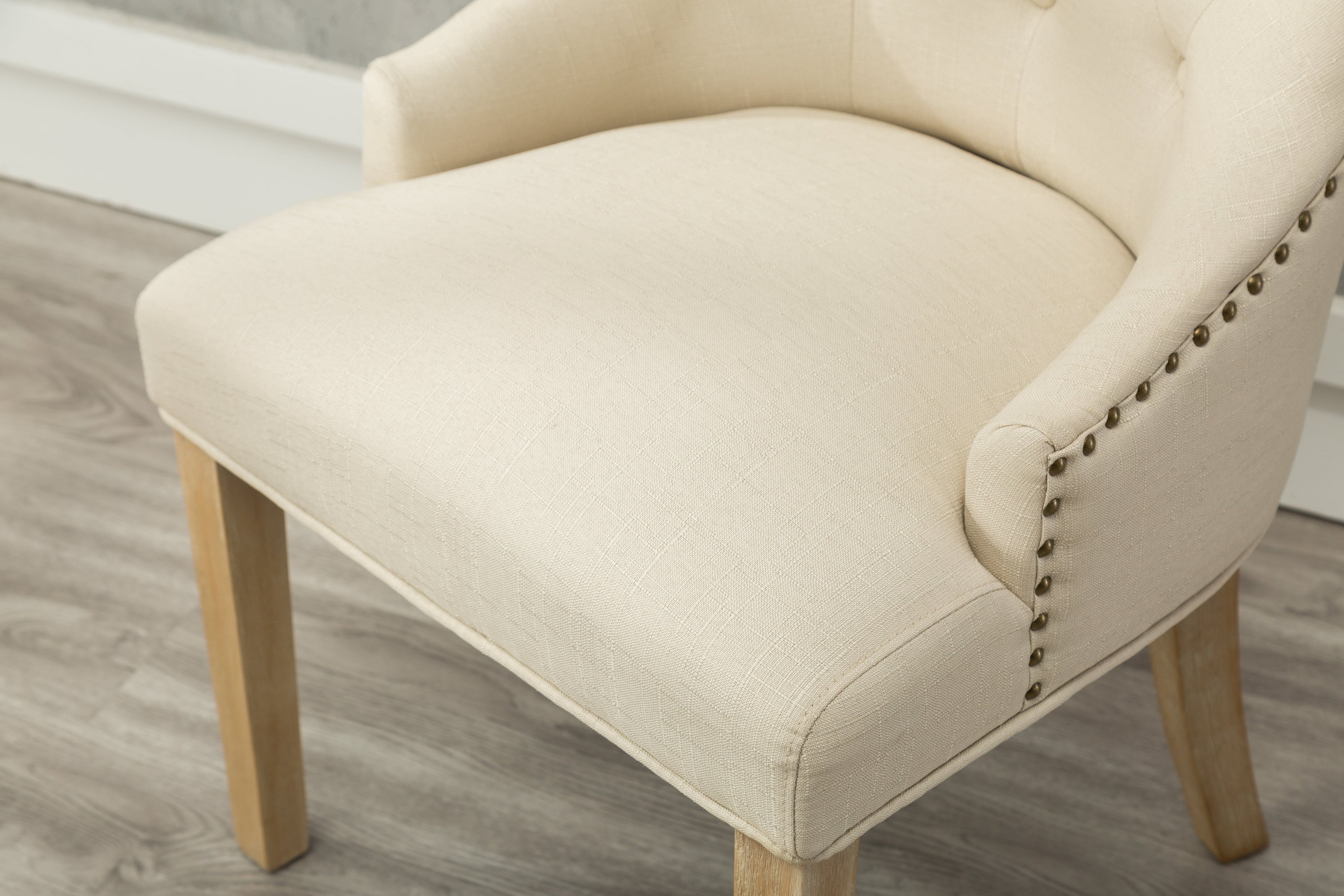 Tan Button Tufted Solid Wood Wingback Hostess Chairs Set of 2