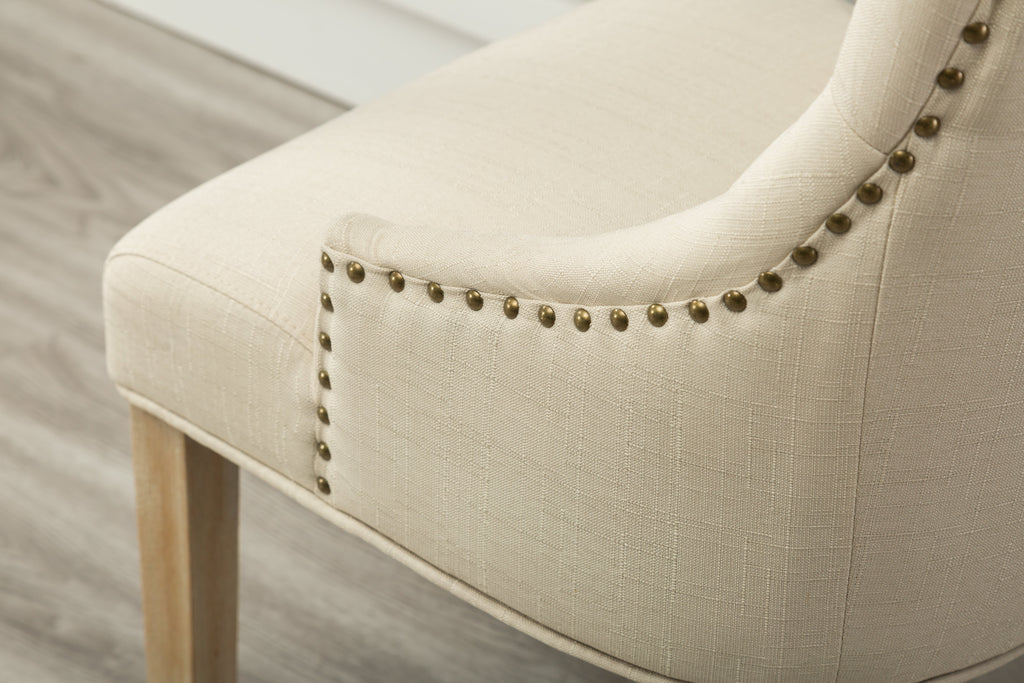 Tan Button Tufted Solid Wood Wingback Hostess Chairs Set of 2