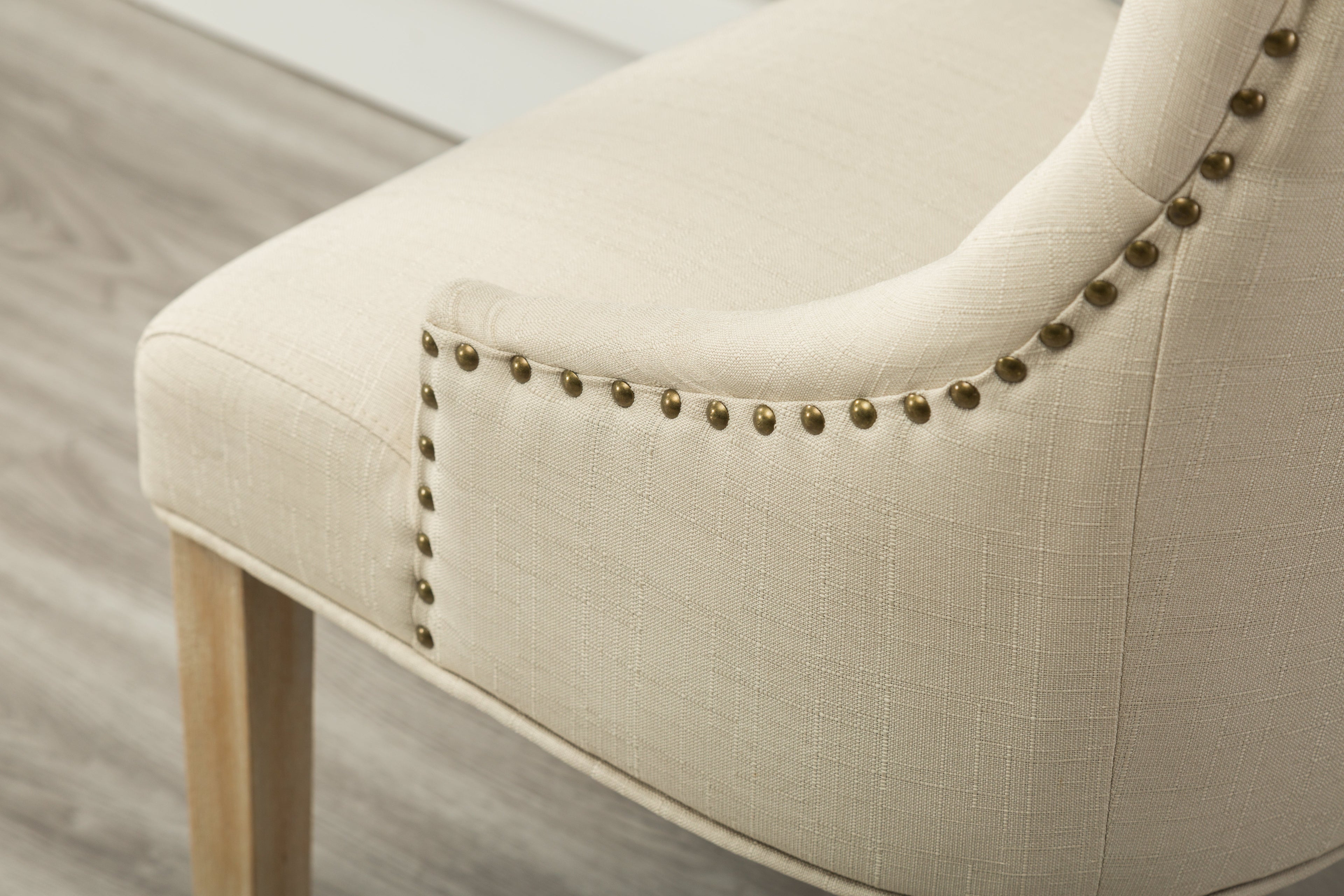 Tan Button Tufted Solid Wood Wingback Hostess Chairs Set of 2
