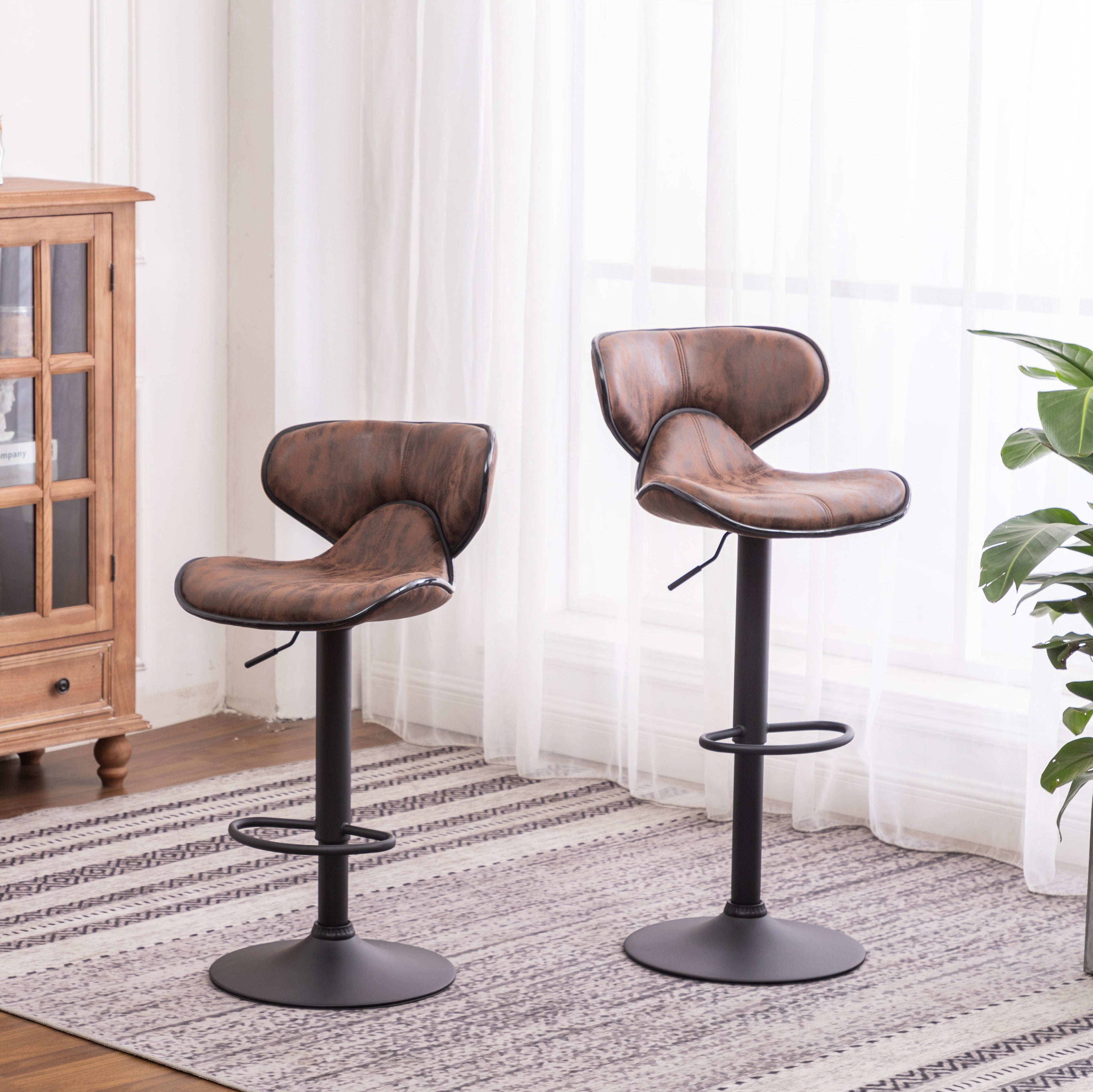 Masaccio Weathered Upholstery Airlift Adjustable Swivel Barstool