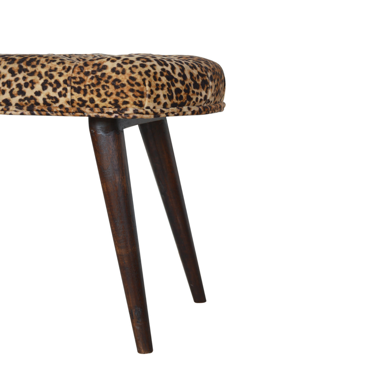 Solid Wood Leopard Print Deep Button Upholstered Bench