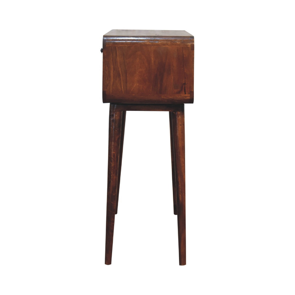 Sonata Chestnut Console Table, Nordic Legs, 2-Drawers, Open Slot