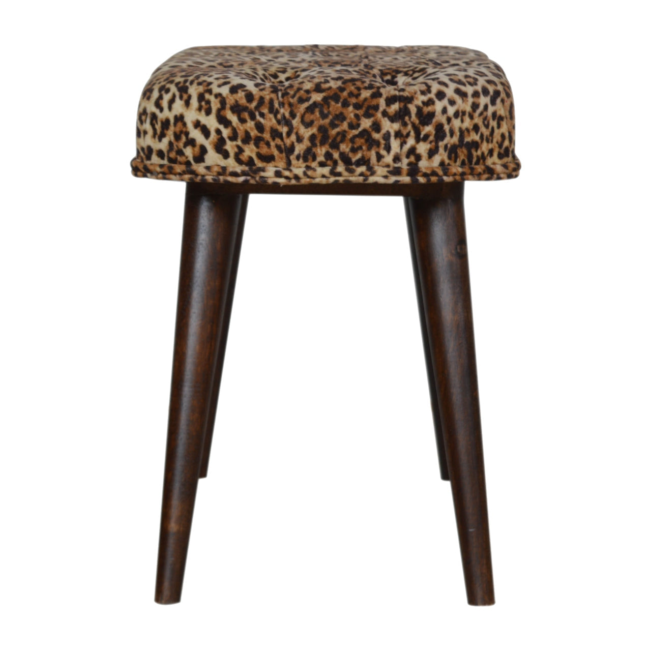 Solid Wood Leopard Print Deep Button Upholstered Bench