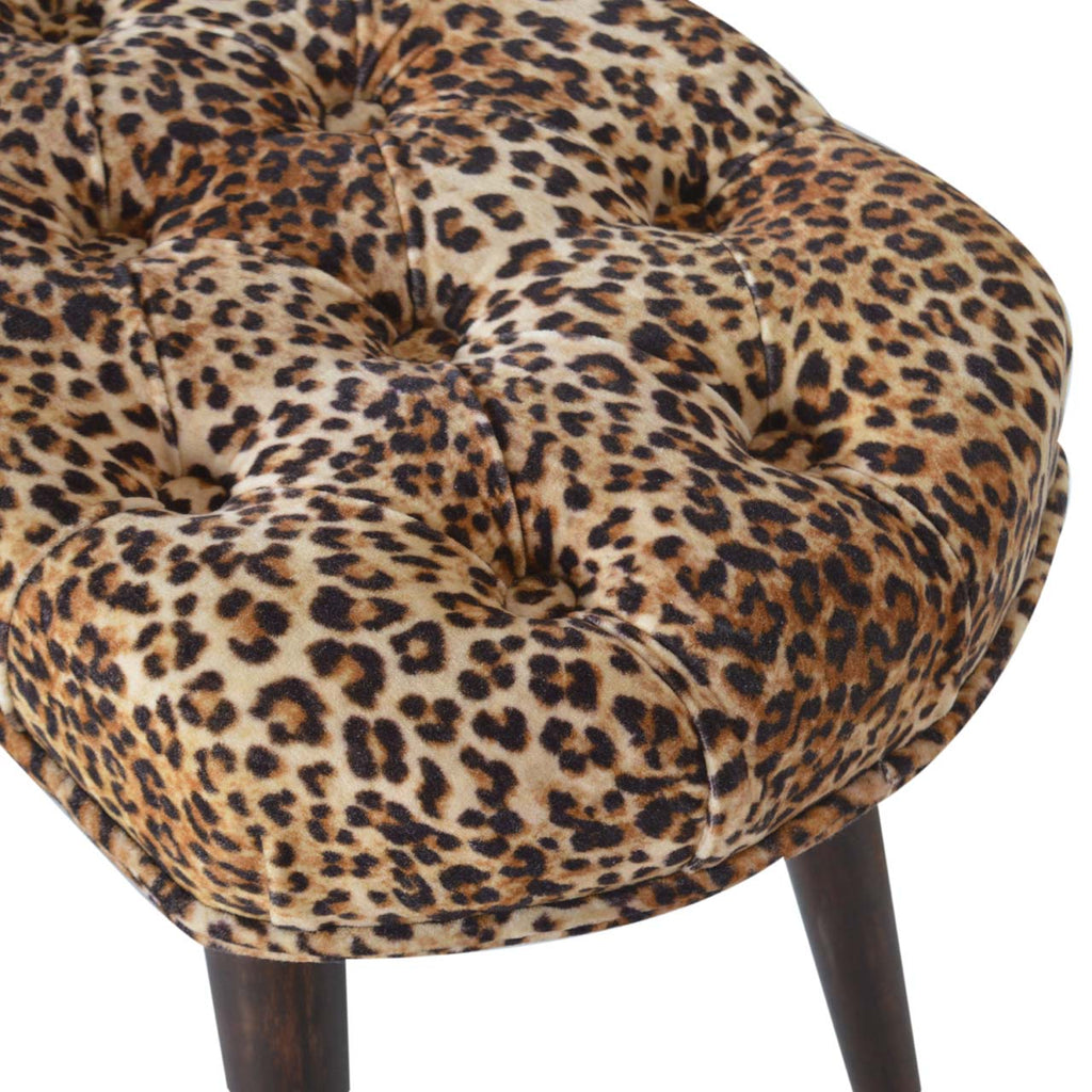 Solid Wood Leopard Print Deep Button Upholstered Bench