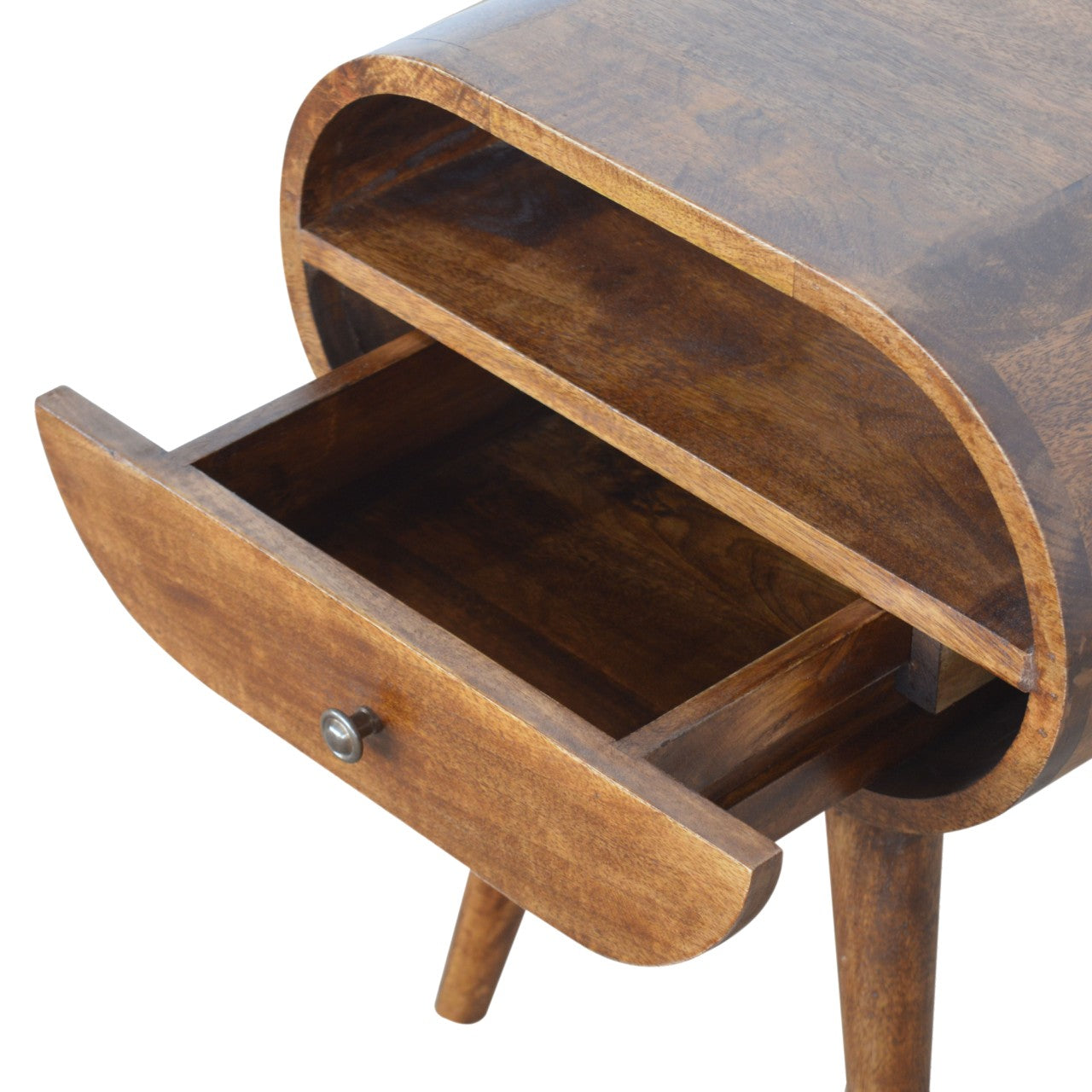 Chestnut Circular Open Bedside, 1-Drawer