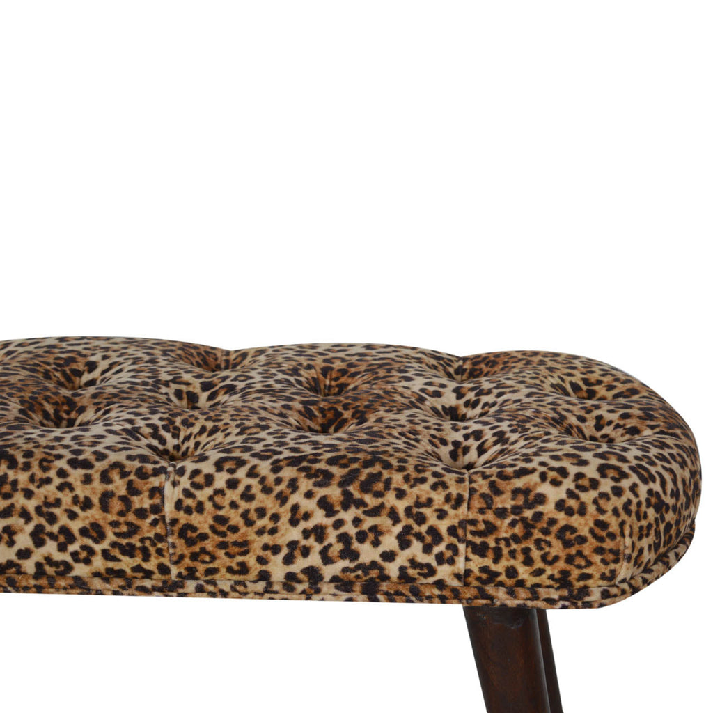 Solid Wood Leopard Print Deep Button Upholstered Bench