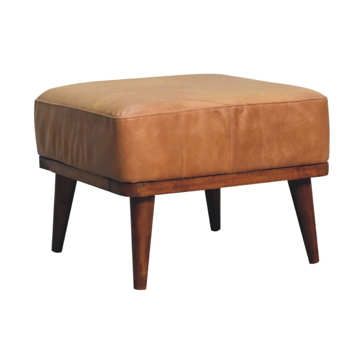 Tan Buffalo Leather Footstool, Upholstered, Nordic Legs