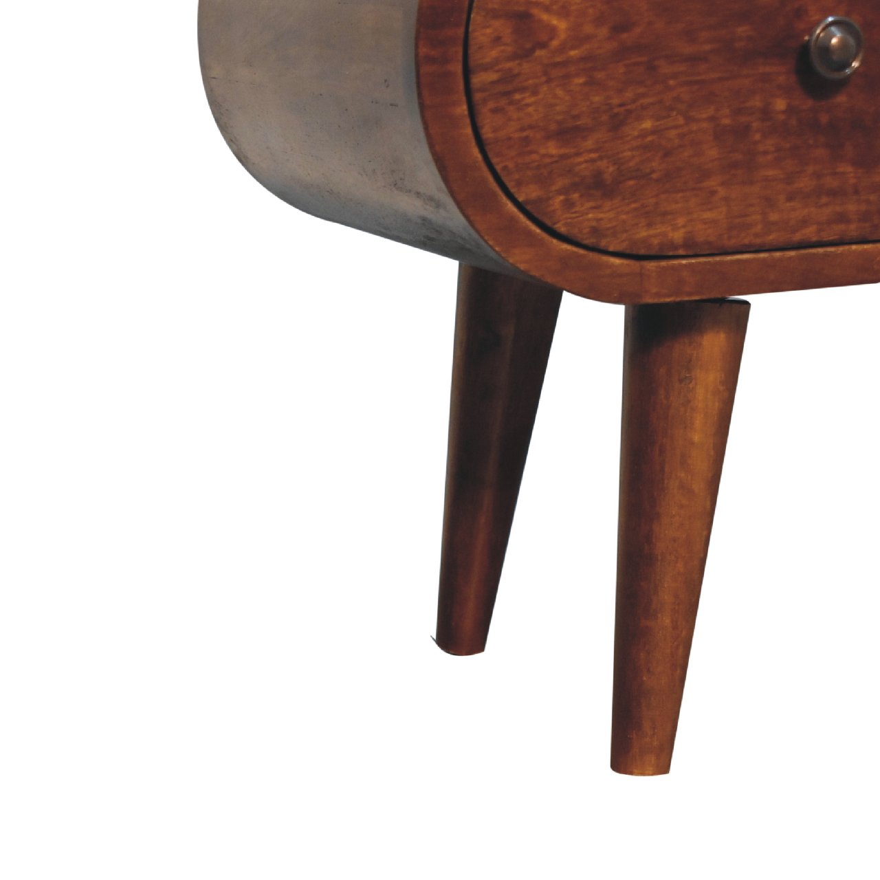 Solid Wood Chestnut Circular TV Unit, Nordic Legs, 2-Drawers, Open Slot