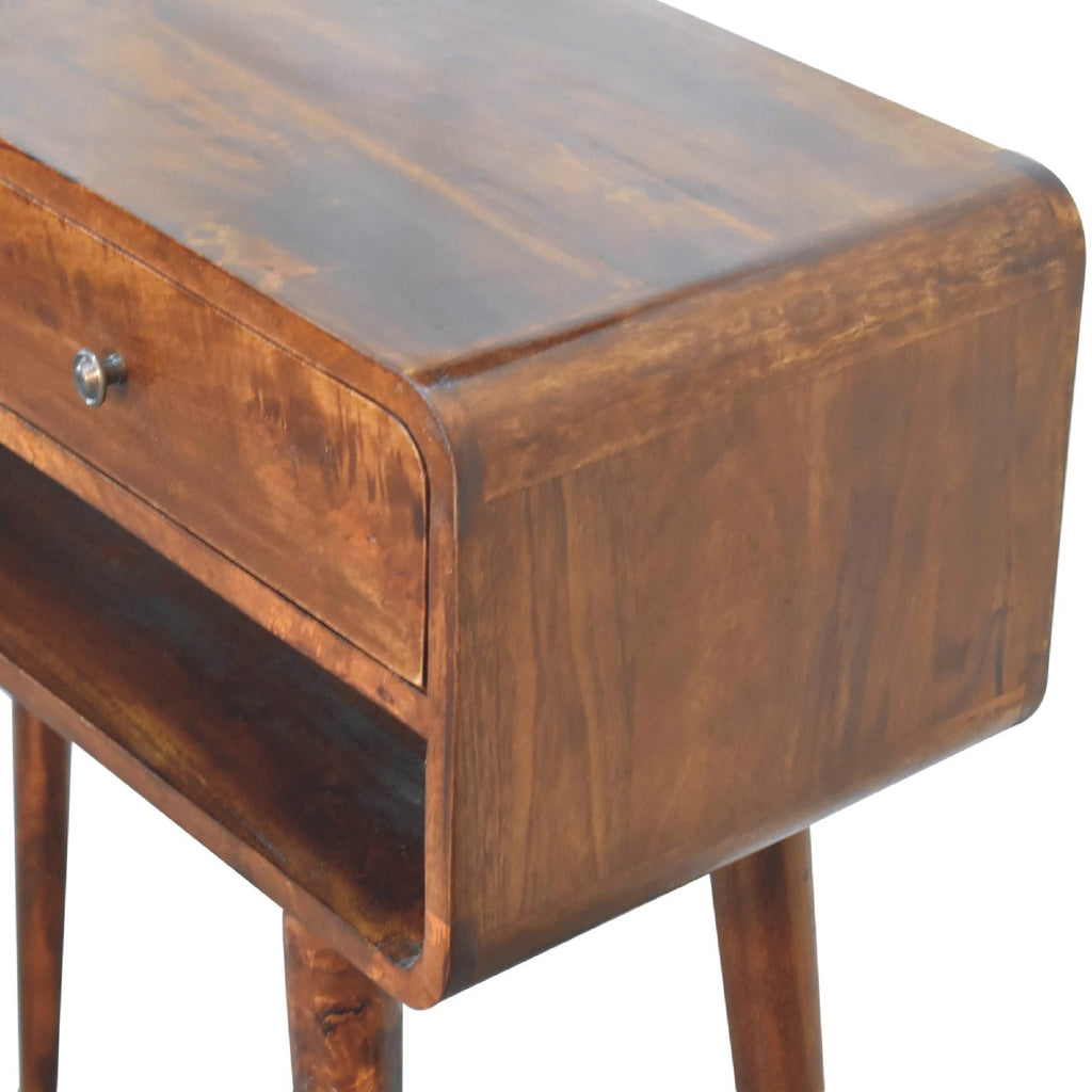 Sonata Chestnut Console Table, Nordic Legs, 2-Drawers, Open Slot