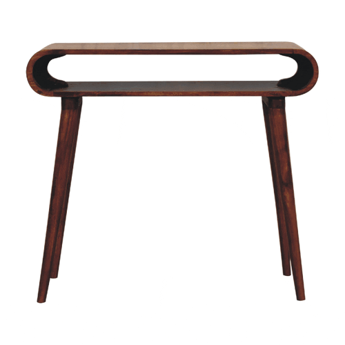 Solid Wood Amaya Nordic Style Console Table, Open Storage, Chestnut
