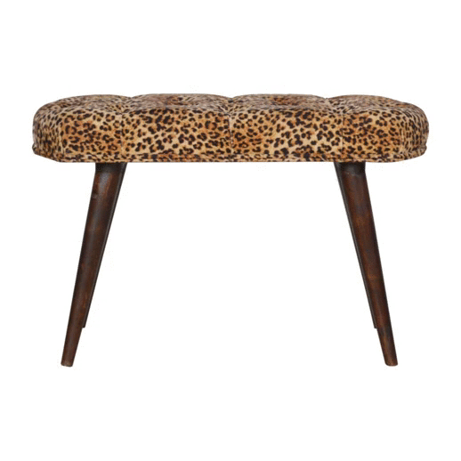 Solid Wood Leopard Print Deep Button Upholstered Bench
