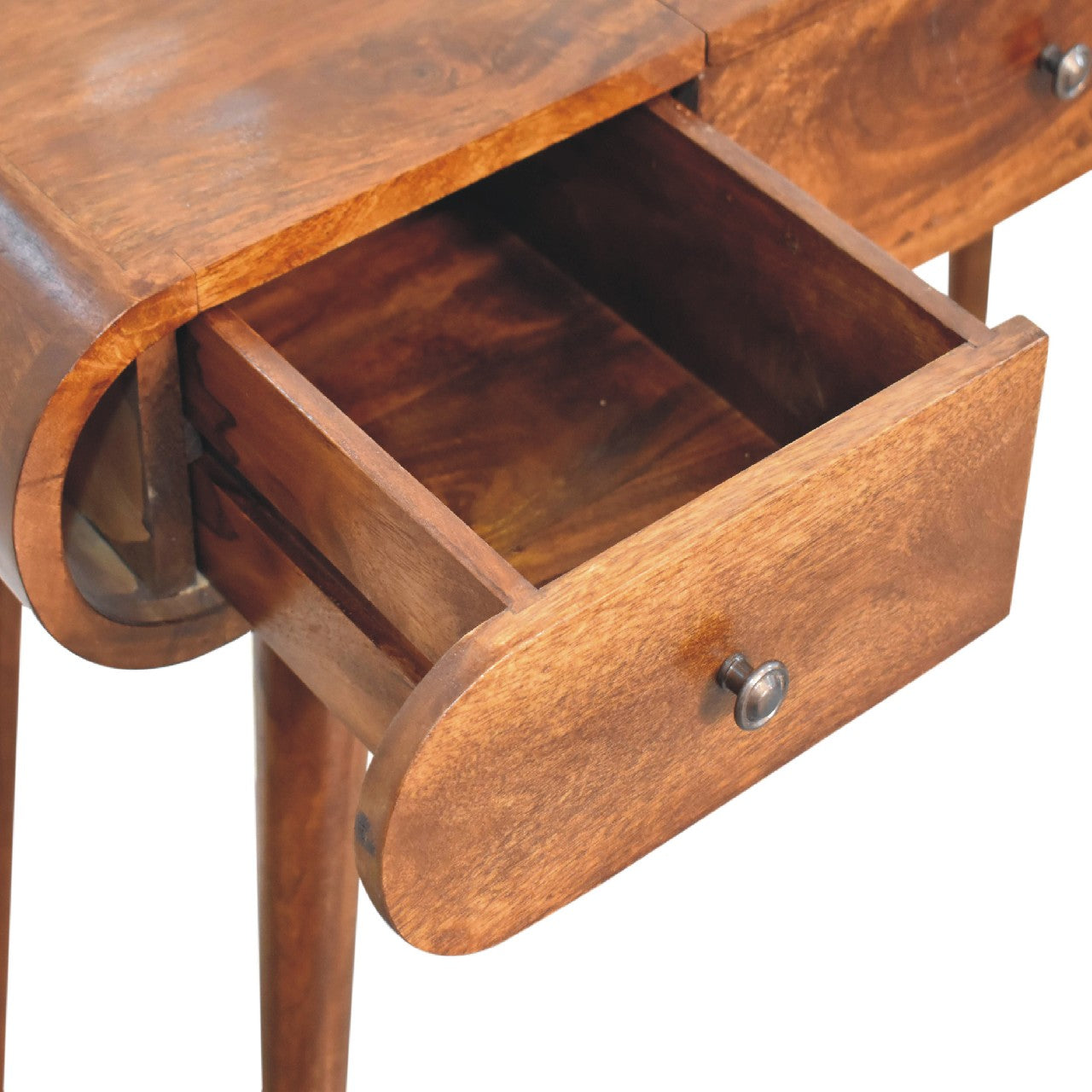 Chestnut Mirror Dressing Table, Nordic Legs, 2-Drawers, Compartments for Storage