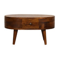 Solid Wood Mini Chestnut Rounded Coffee Table, 2-Drawers