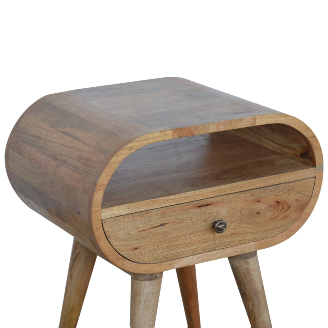 Circular Open Slot Nightstand, 1-Drawer, 1 Open Slot, Nordic Legs