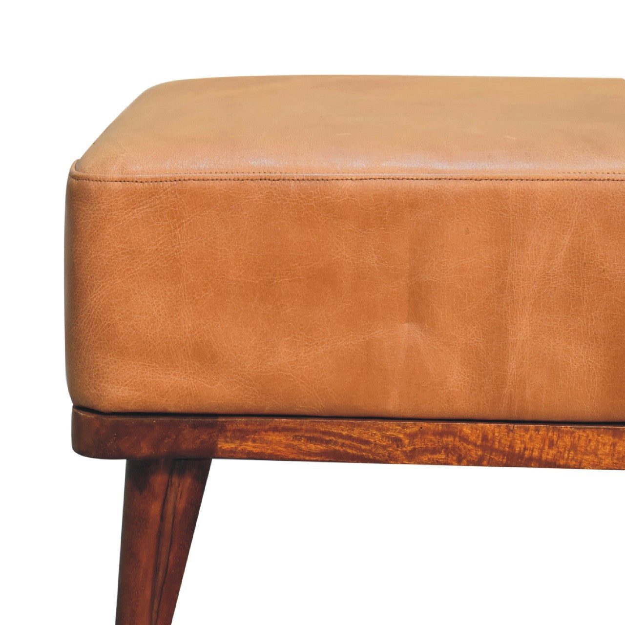 Tan Buffalo Leather Footstool, Upholstered, Nordic Legs