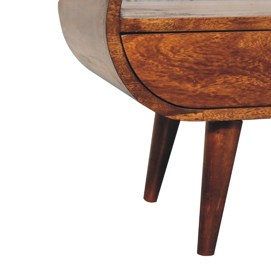 Chestnut Circular TV Stand, 2-Drawers, Open Slot, Nordic Legs