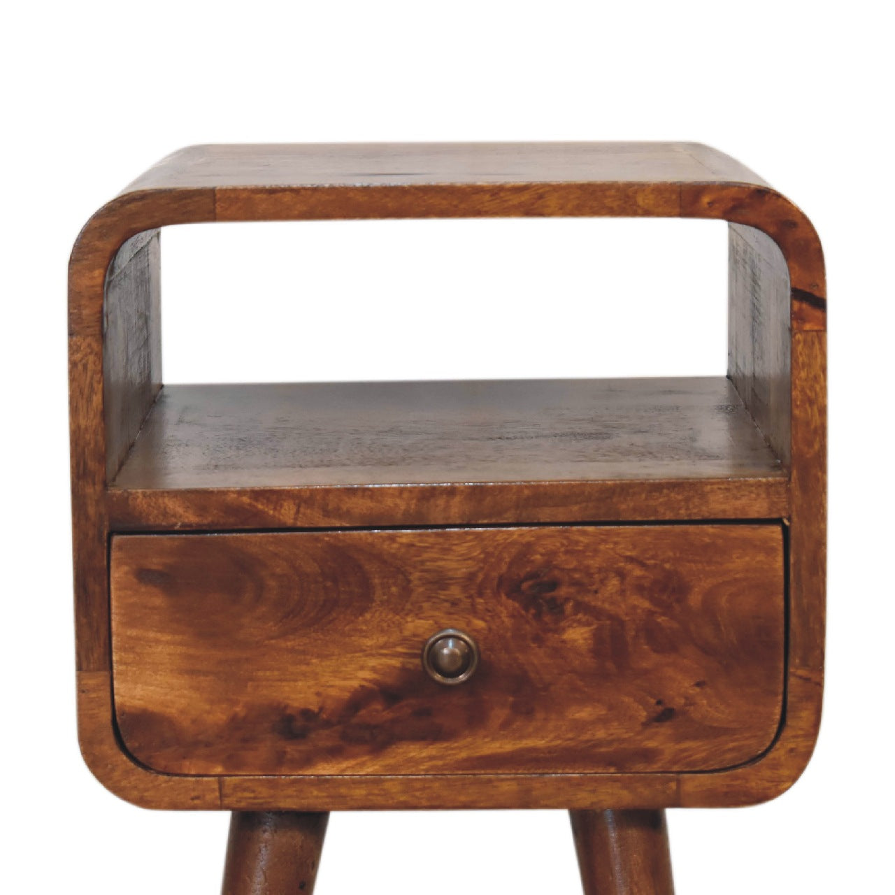 Solid Wood Mini Curve Bedside, 1-Drawer, 1 Open Slot, Chestnut