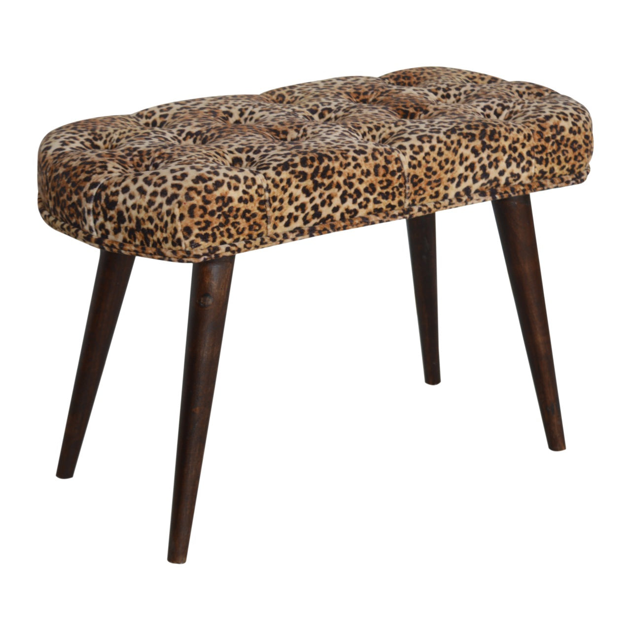 Solid Wood Leopard Print Deep Button Upholstered Bench