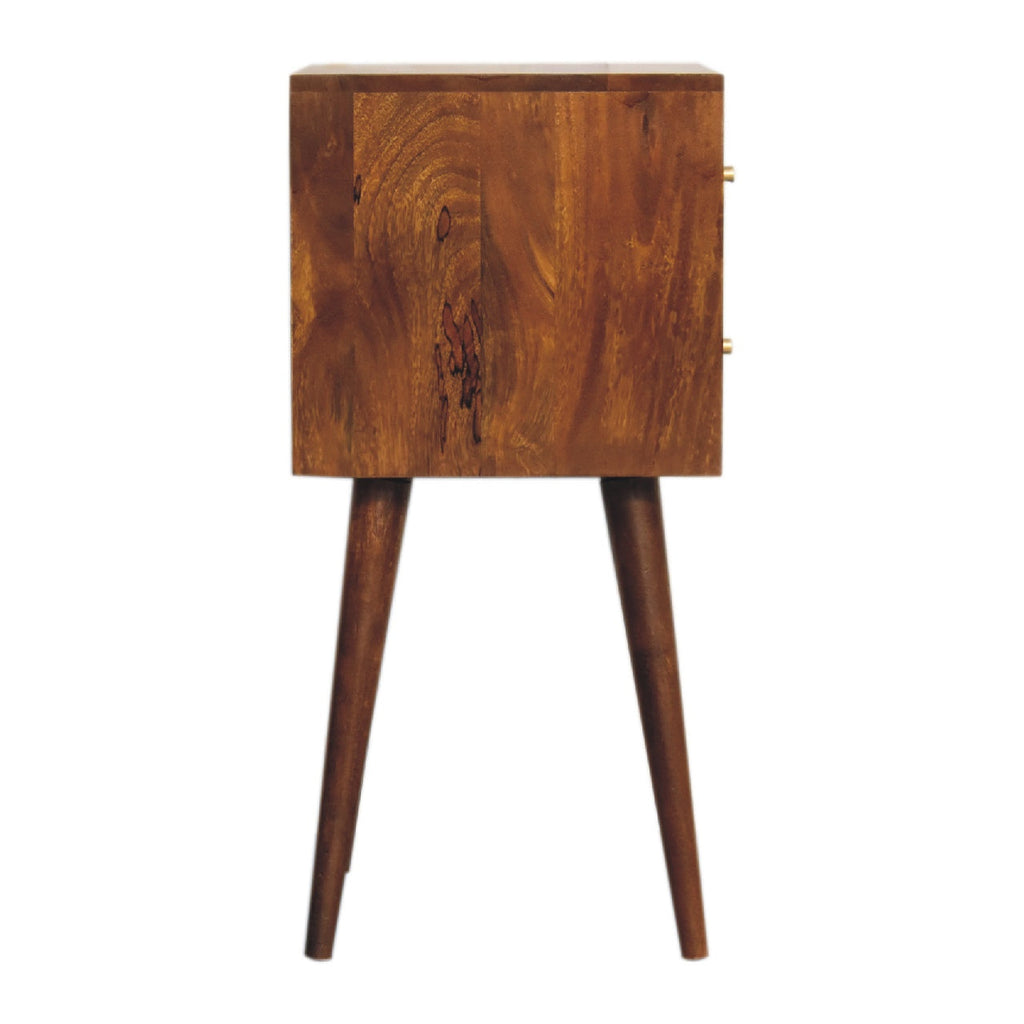 Solid Wood Mini Cube Nightstand, 2-Drawers, Chestnut