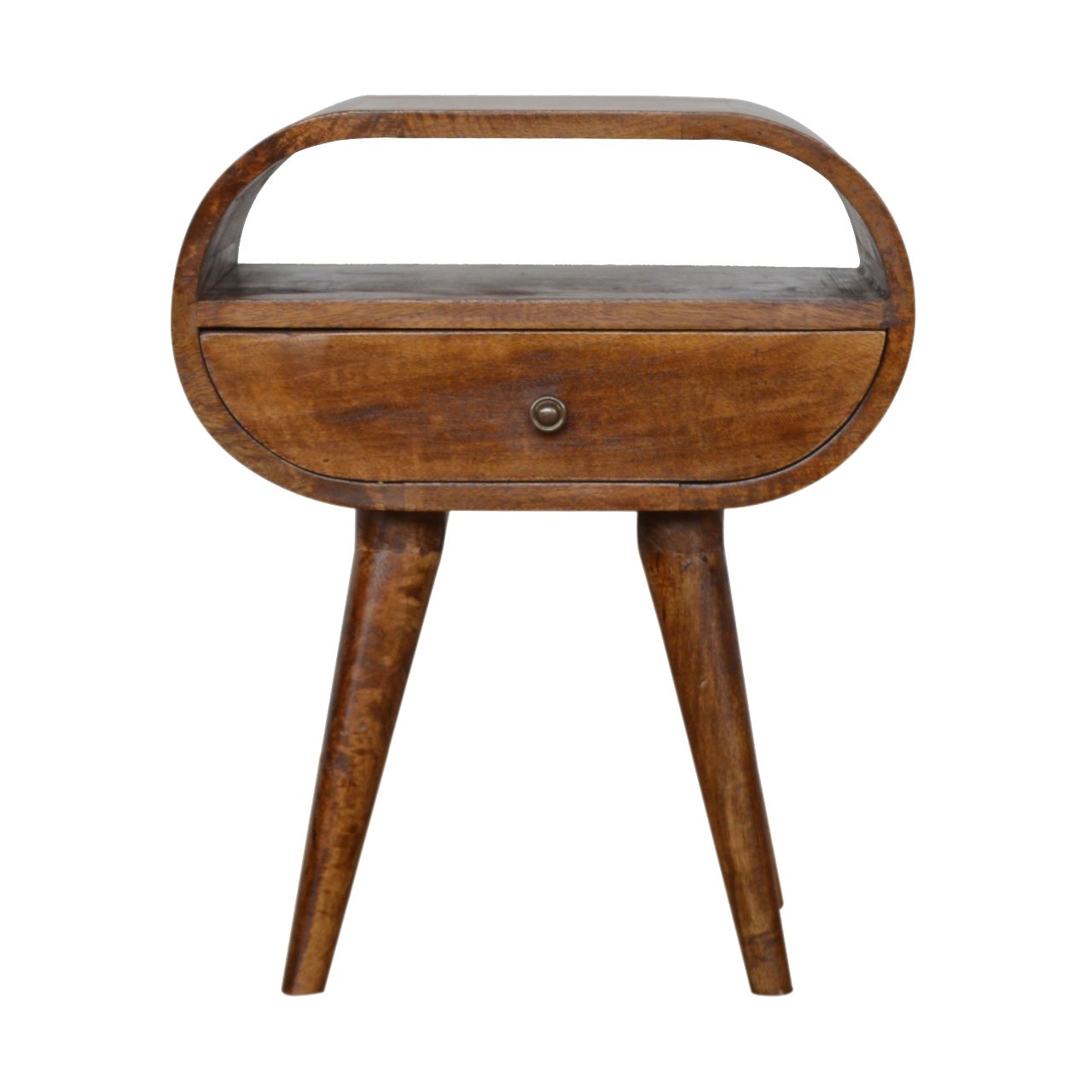 Chestnut Circular Open Bedside, 1-Drawer