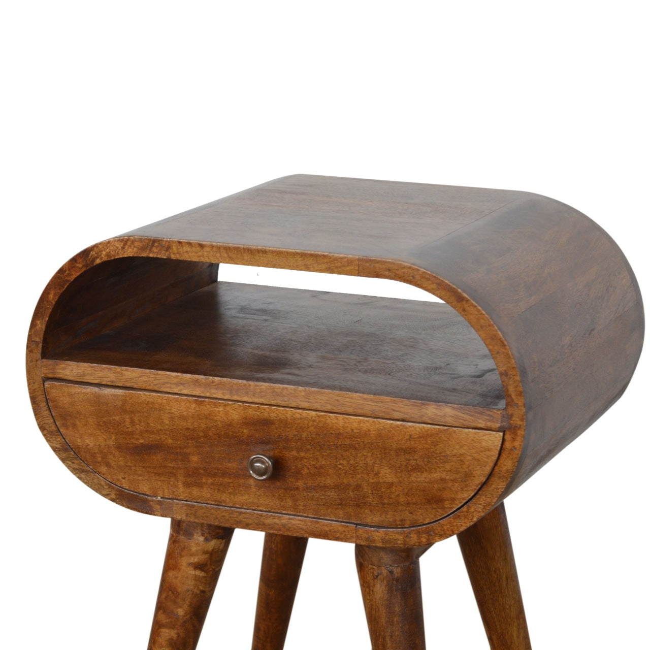Chestnut Circular Open Bedside, 1-Drawer