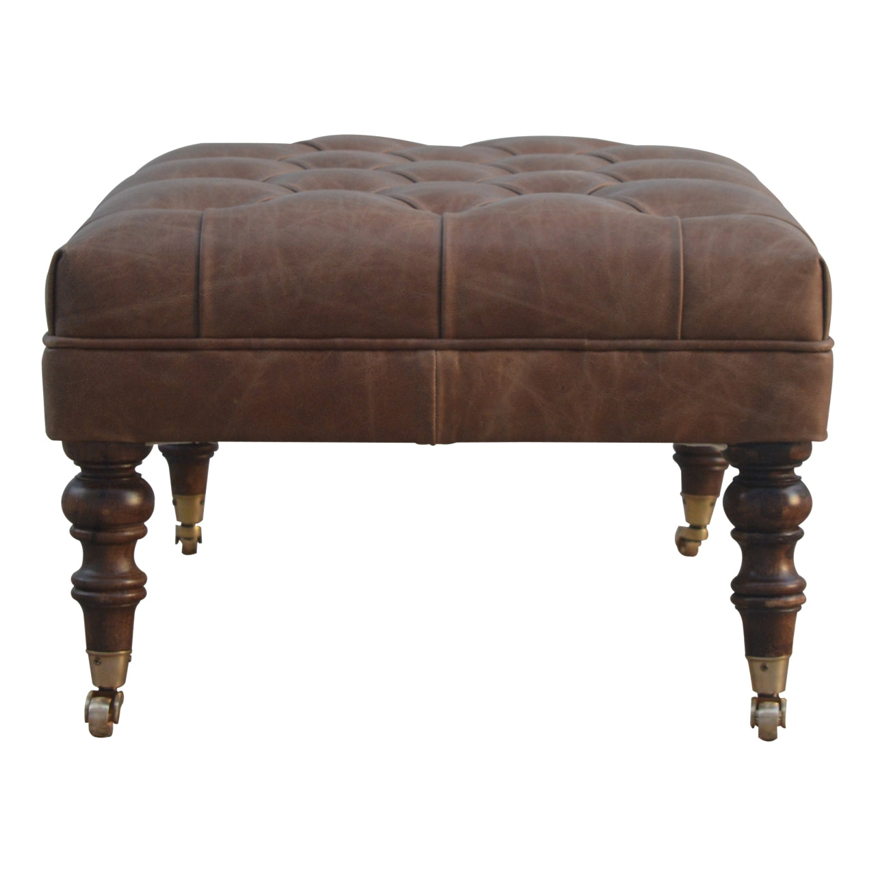 Solid Wood Buffalo Leather Upholstered Ottoman
