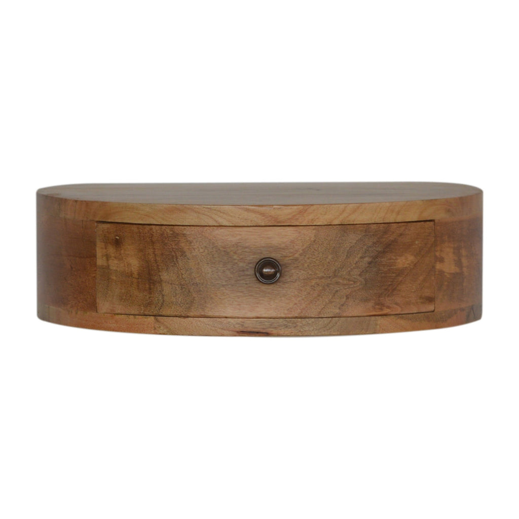 Solid Wood Wall-Mounted Rounded Nightstand, 1-Drawer, Oak-ish