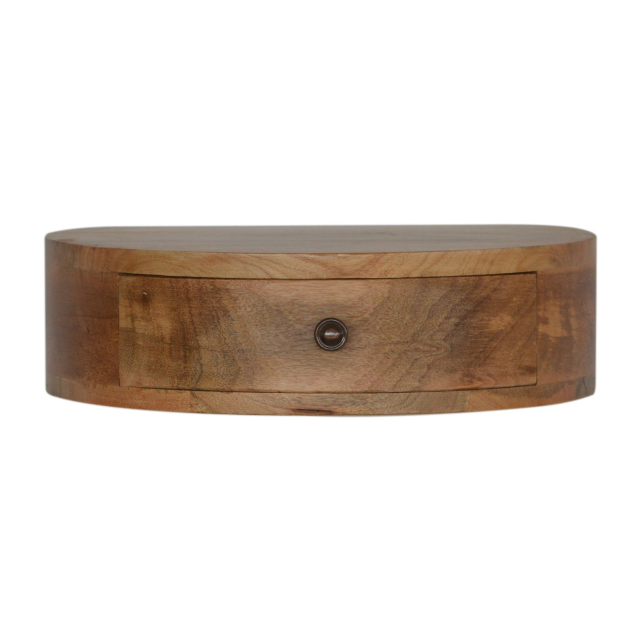 Solid Wood Wall-Mounted Rounded Nightstand, 1-Drawer, Oak-ish