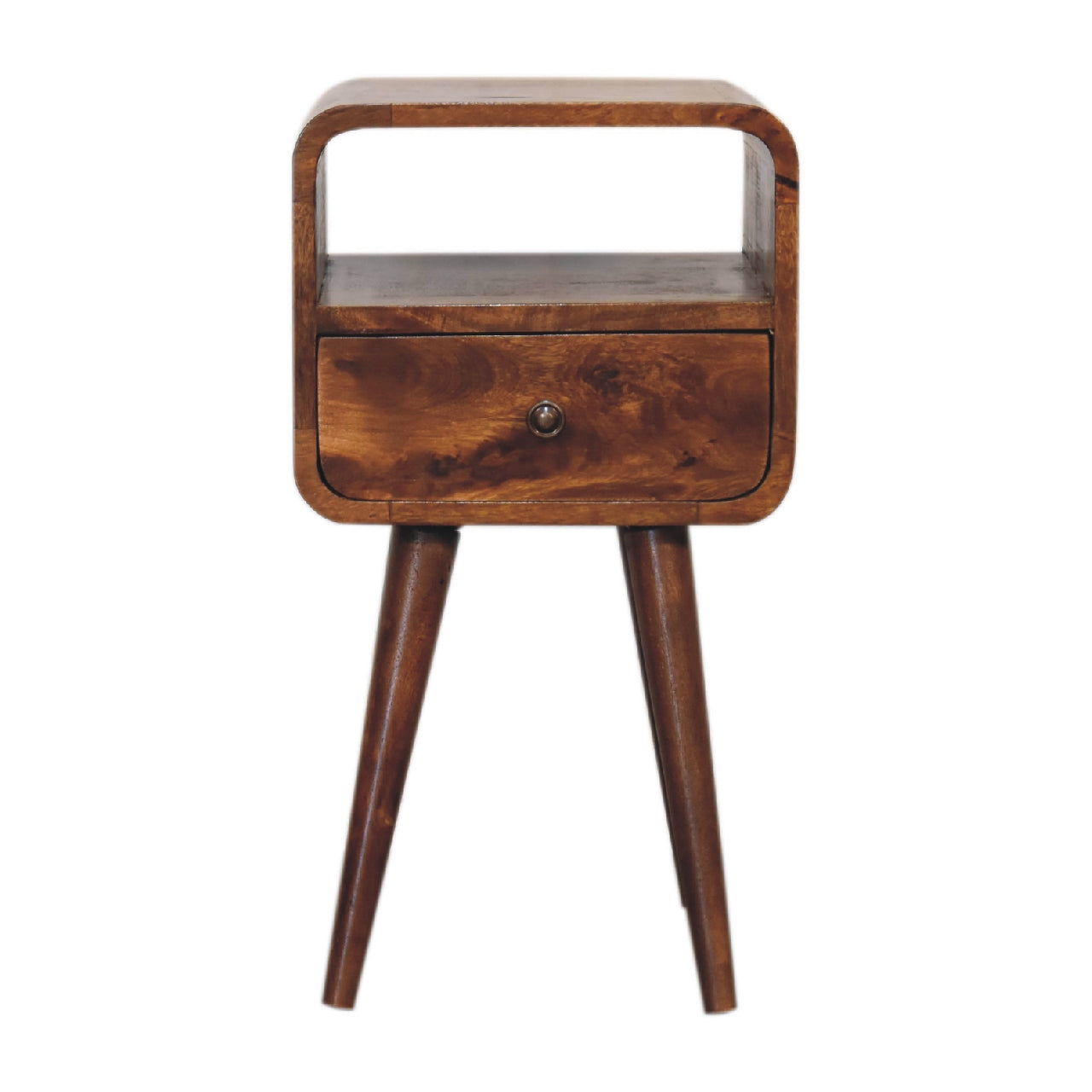 Solid Wood Mini Curve Bedside, 1-Drawer, 1 Open Slot, Chestnut