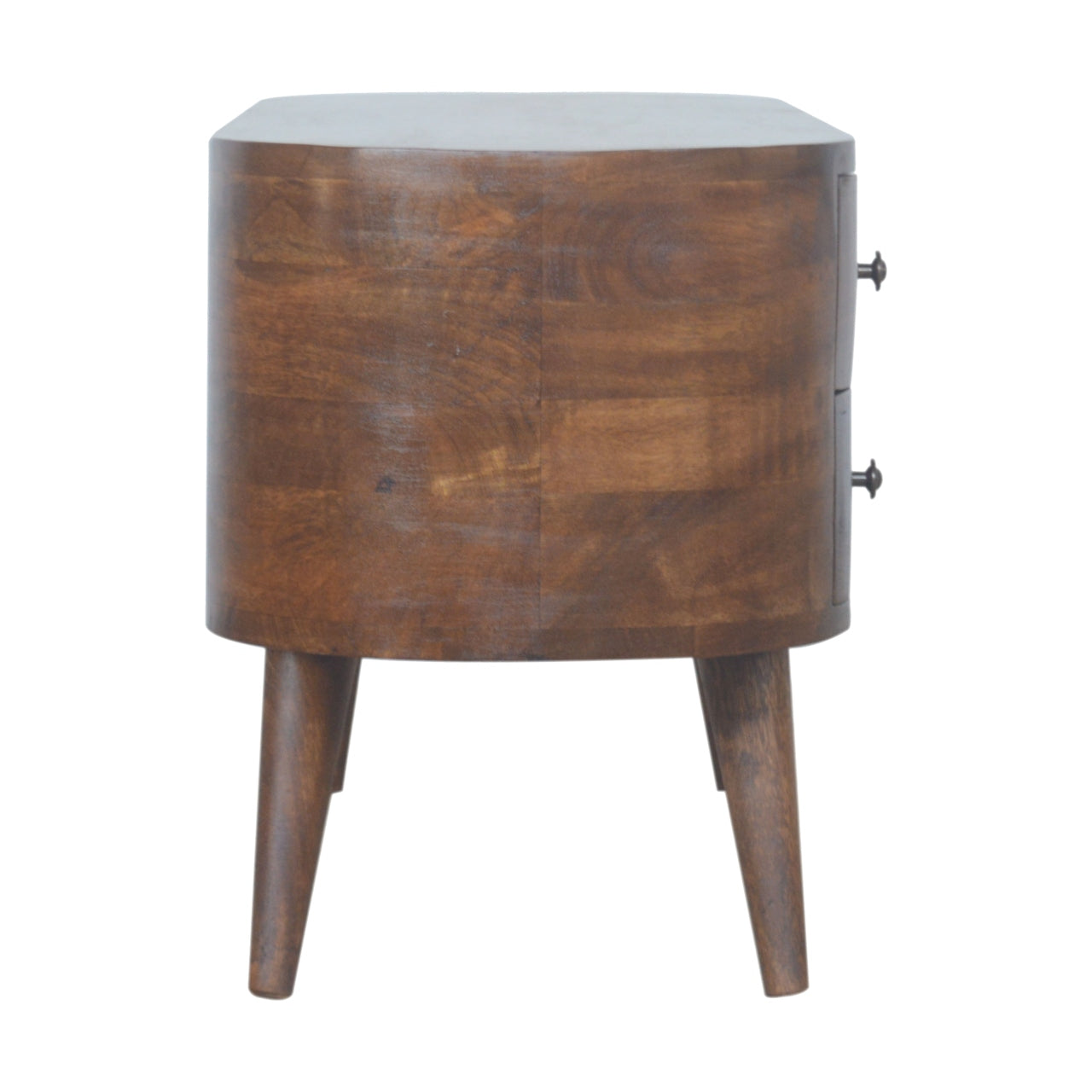 Chestnut Rounded Entertainment Unit, Nordic Legs, 4-Drawers, 2 Open Slot