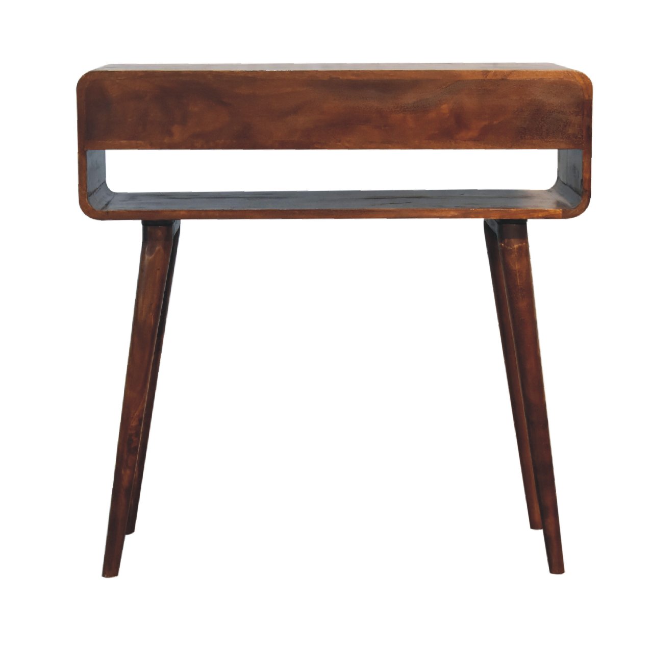 Sonata Chestnut Console Table, Nordic Legs, 2-Drawers, Open Slot