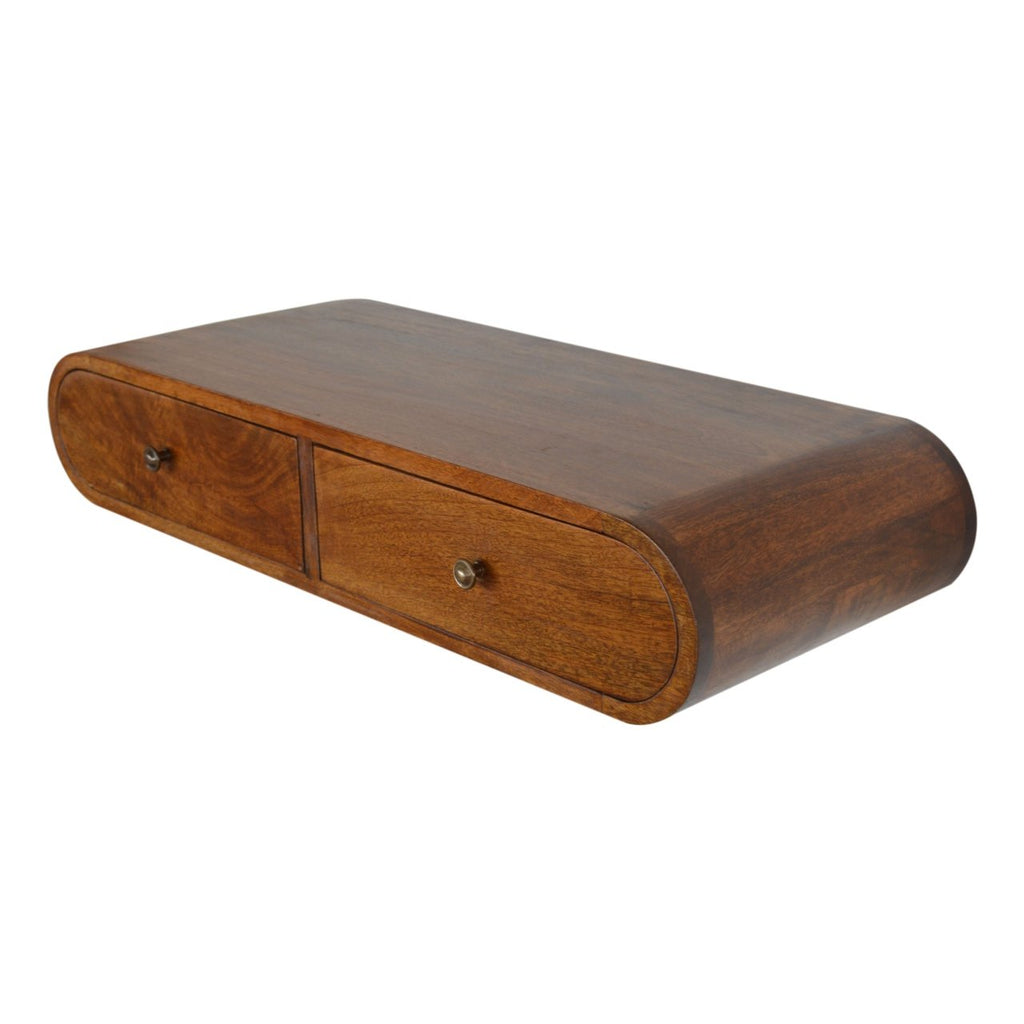 Solid Wood Floating London Console, 2-Drawers, Chestnut