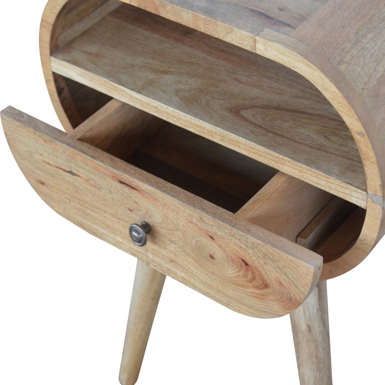 Circular Open Slot Nightstand, 1-Drawer, 1 Open Slot, Nordic Legs