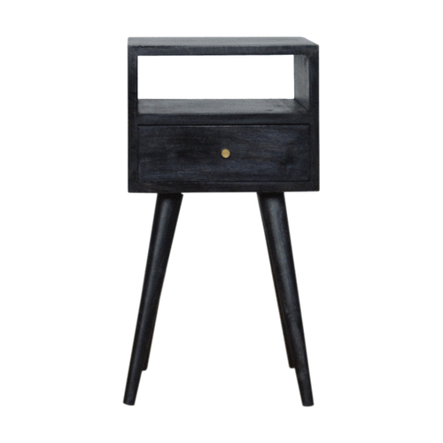 Solid Wood, Mini Nightstand, 1-Drawer, 1 Open-Slot, Ash