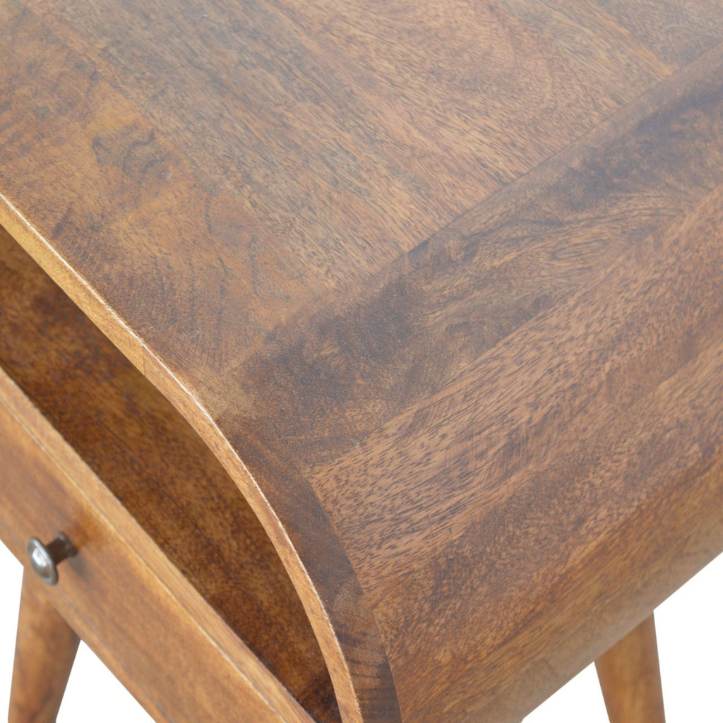 Chestnut Circular Open Bedside, 1-Drawer