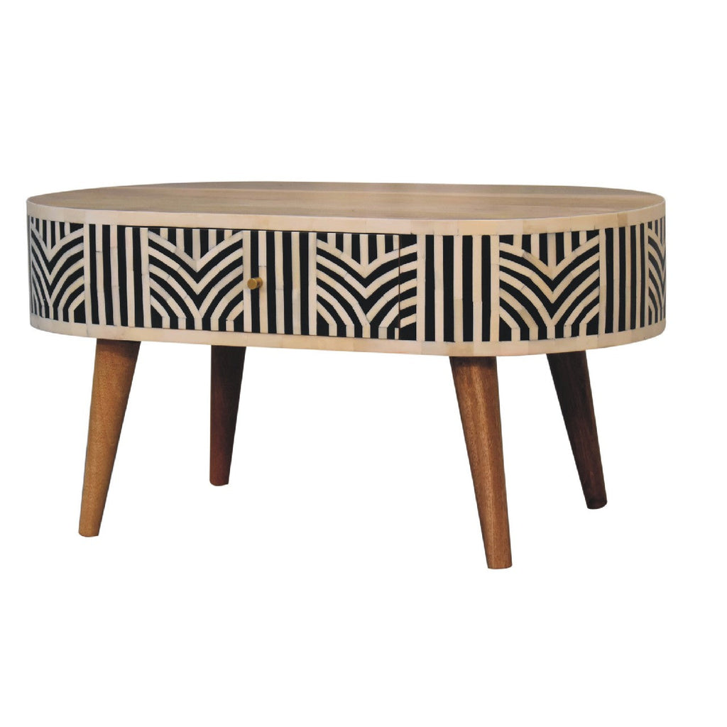 Edessa Bone Inlay Coffee Table, 2-Drawers, Nordic Legs