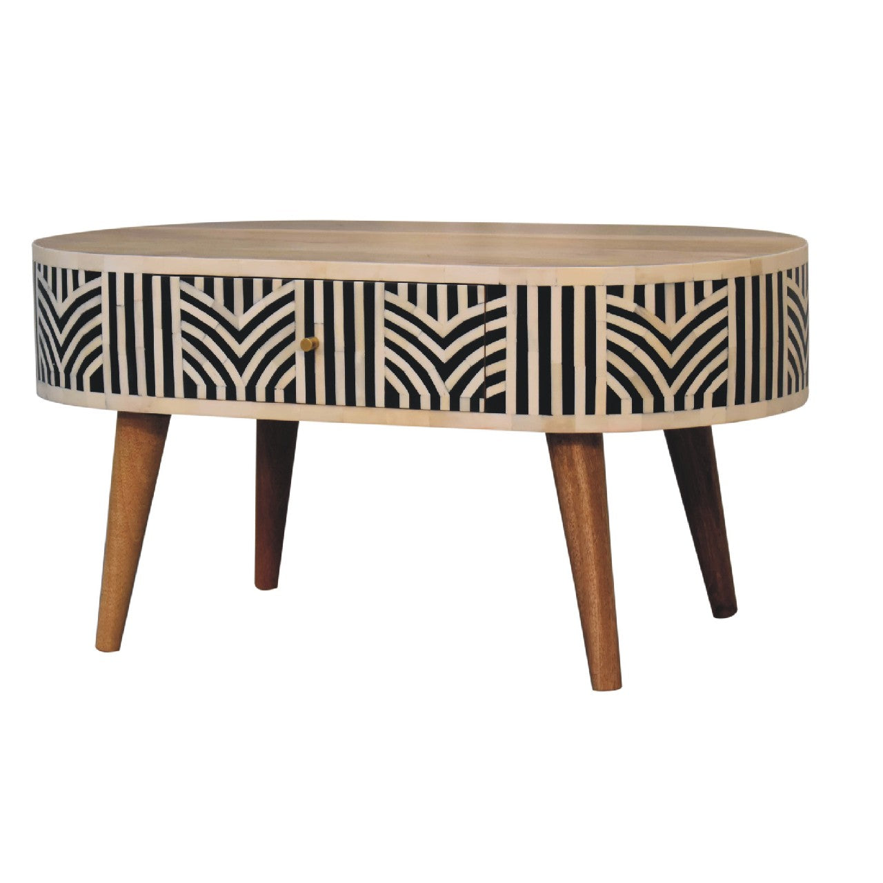 Edessa Bone Inlay Coffee Table, 2-Drawers, Nordic Legs