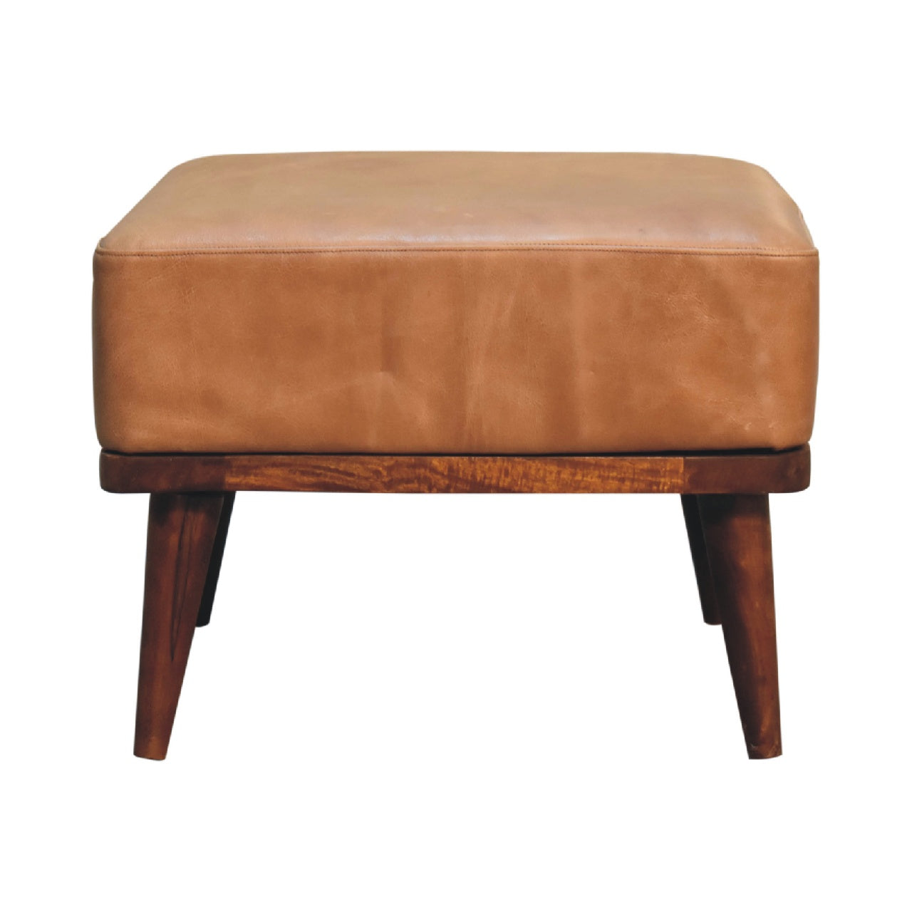Tan Buffalo Leather Footstool, Upholstered, Nordic Legs