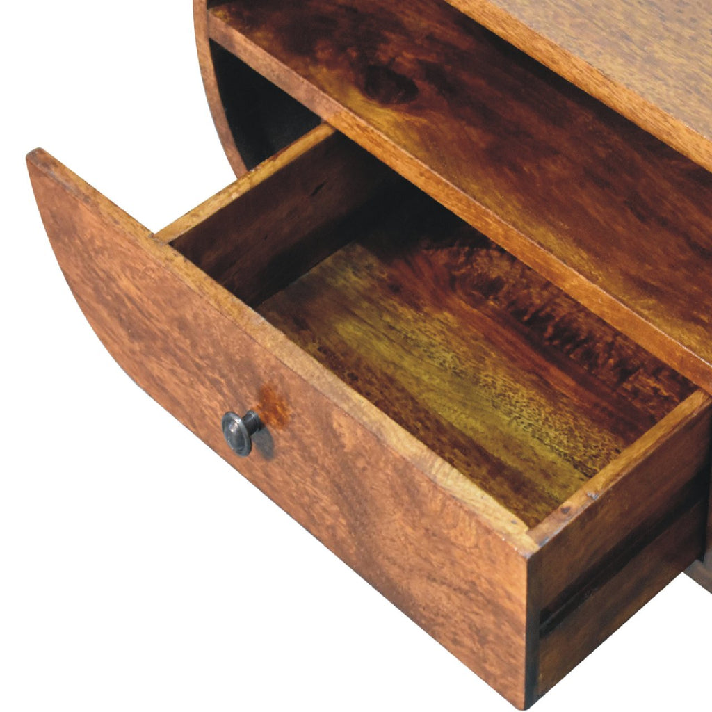 Chestnut Circular TV Stand, 2-Drawers, Open Slot, Nordic Legs