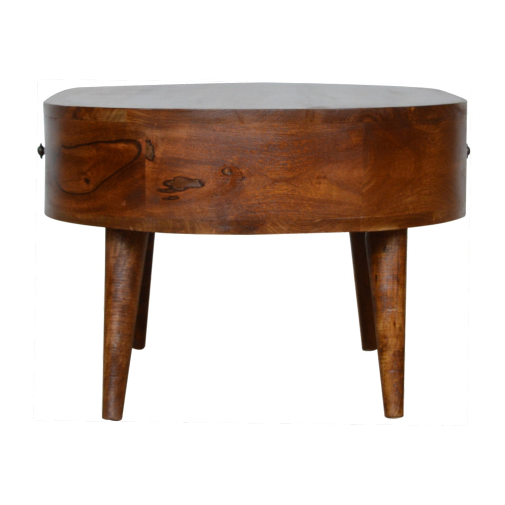 Chestnut Rounded Coffee Table, Nordic Legs, 2-Drawers
