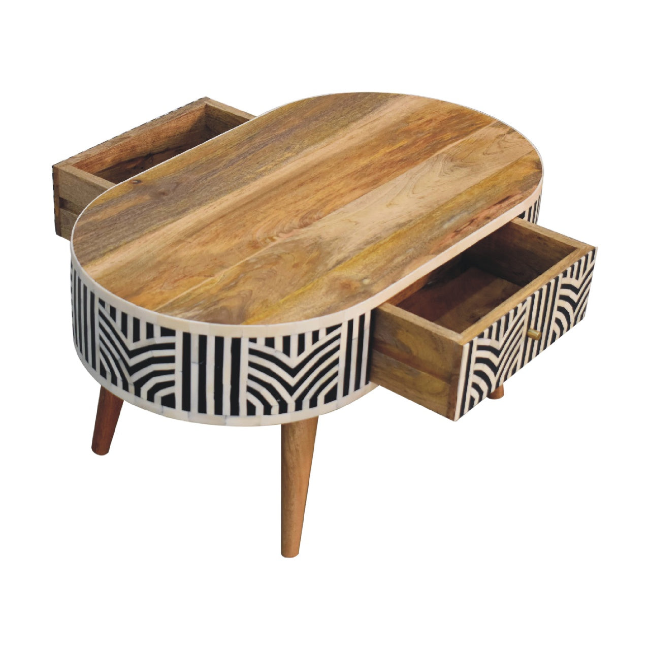 Edessa Bone Inlay Coffee Table, 2-Drawers, Nordic Legs