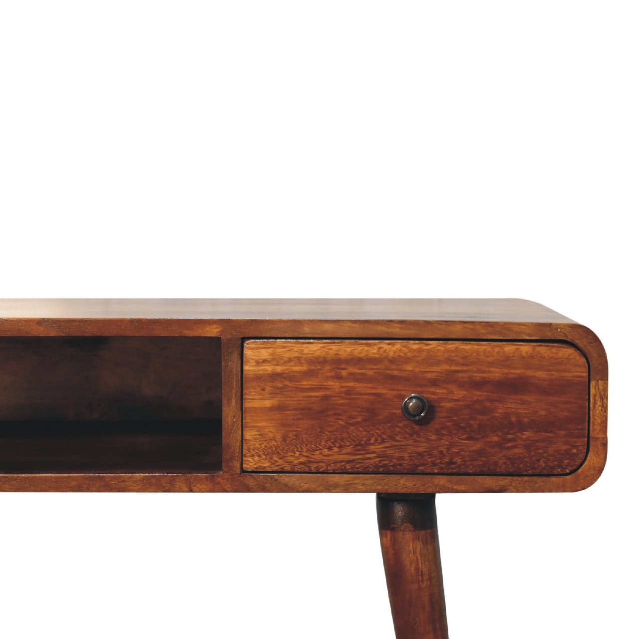 Solid Wood Curved Writing Desk, 1-Drawer, 1 Open Slot, Chestnut