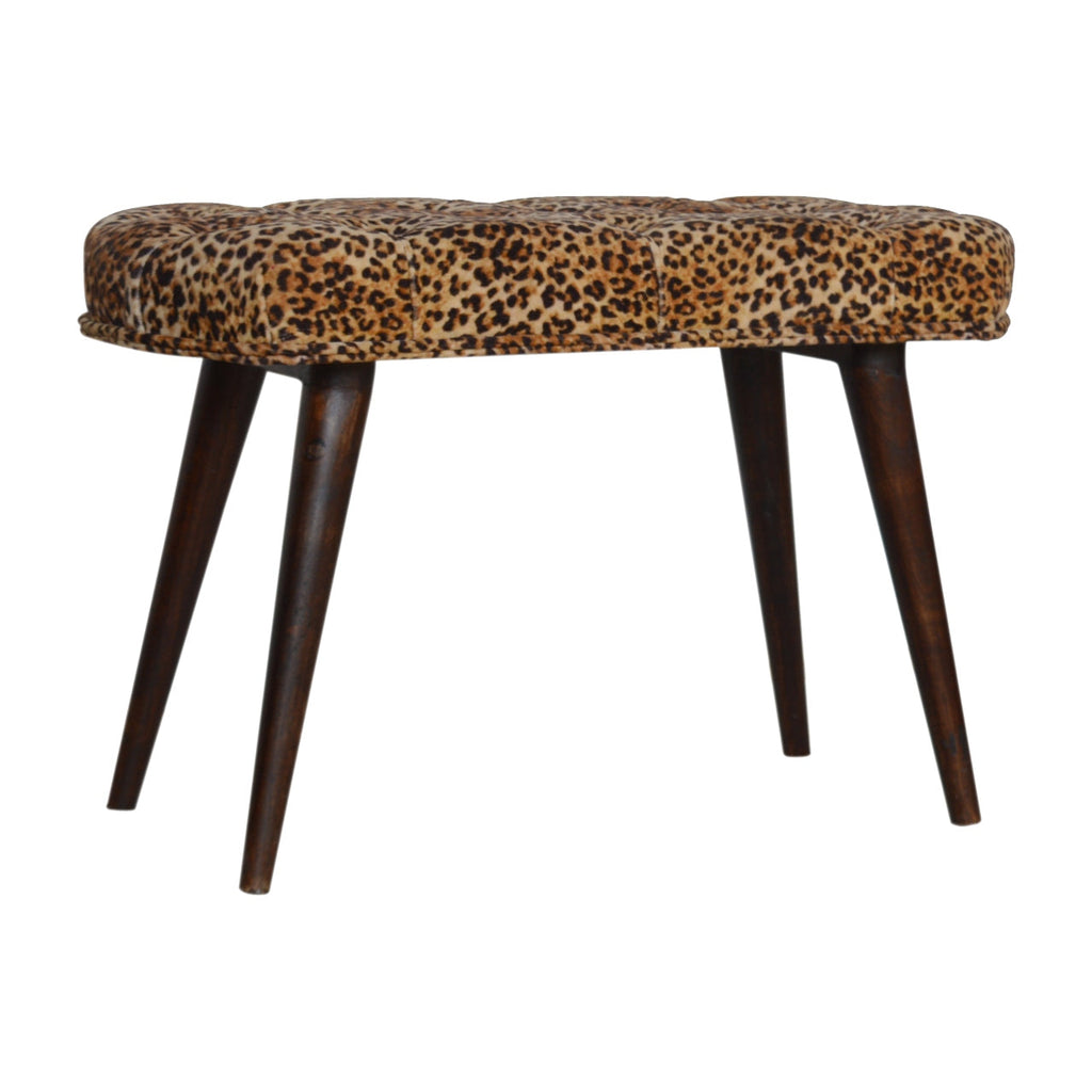 Solid Wood Leopard Print Deep Button Upholstered Bench