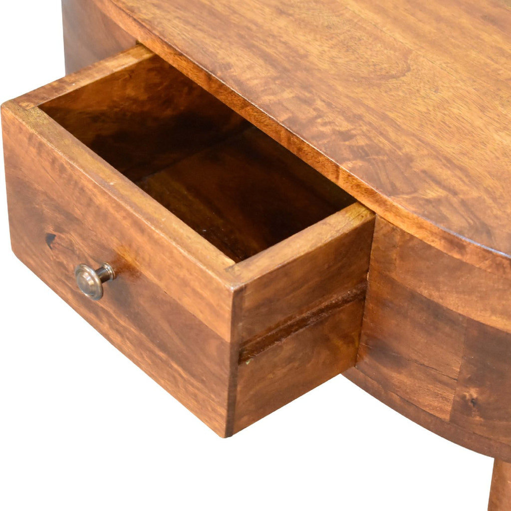 Solid Wood Mini Chestnut Rounded Coffee Table, 2-Drawers