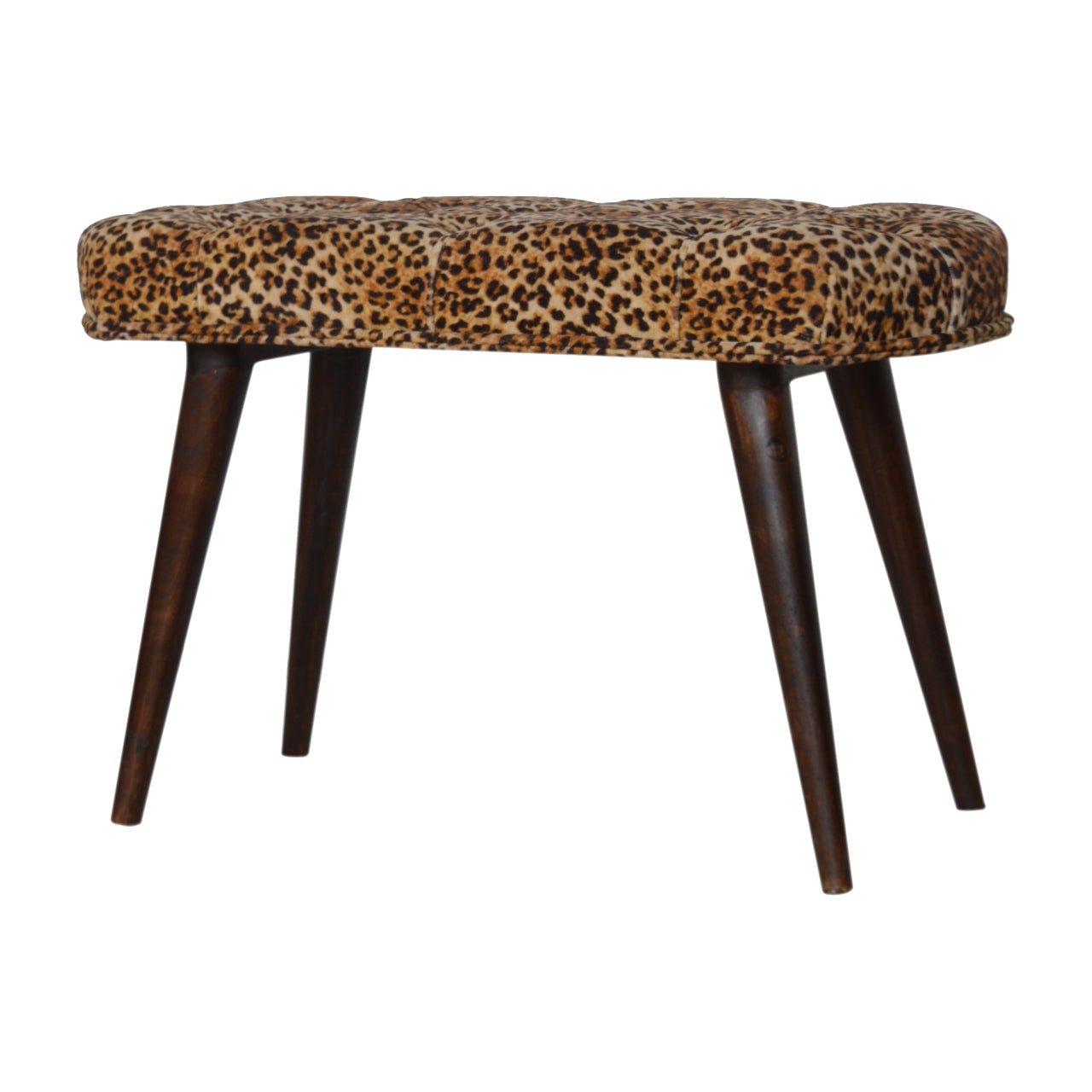 Solid Wood Leopard Print Deep Button Upholstered Bench