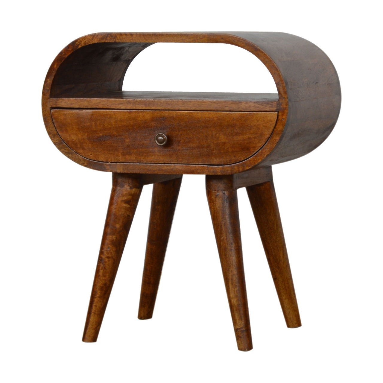 Chestnut Circular Open Bedside, 1-Drawer